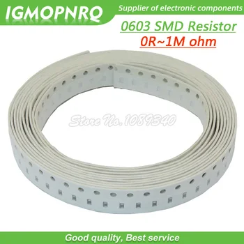 100buc SMD 0603 1/8W chip rezistor rezistențe 0 ohm - 10M ohm 0R 4.7 R 100R 200R 220R 1K 4.7 K 4K7 10K 100K 200K 220K rezistență