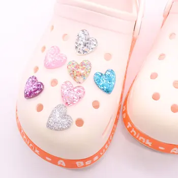 En-gros de 50pcs Rășină de Pantofi Farmece Colorate Drăguț Sequin Inima Accesorii Sandale Decor Pentru Croc Jibz Copii X-mas Cadou