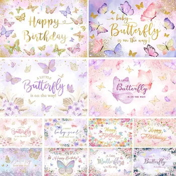 Mocsicka Butterfly Baby shower Fondul Fata Petrecere de bun venit Decor Roz și Violet Fluture Copii Ziua de Fundal Masă Banner