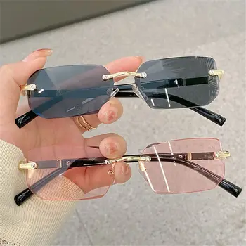 Y2K fără ramă Dreptunghi ochelari de Soare Vintage Protecție UV400 Nuante de Ochelari pentru Femei și Bărbați